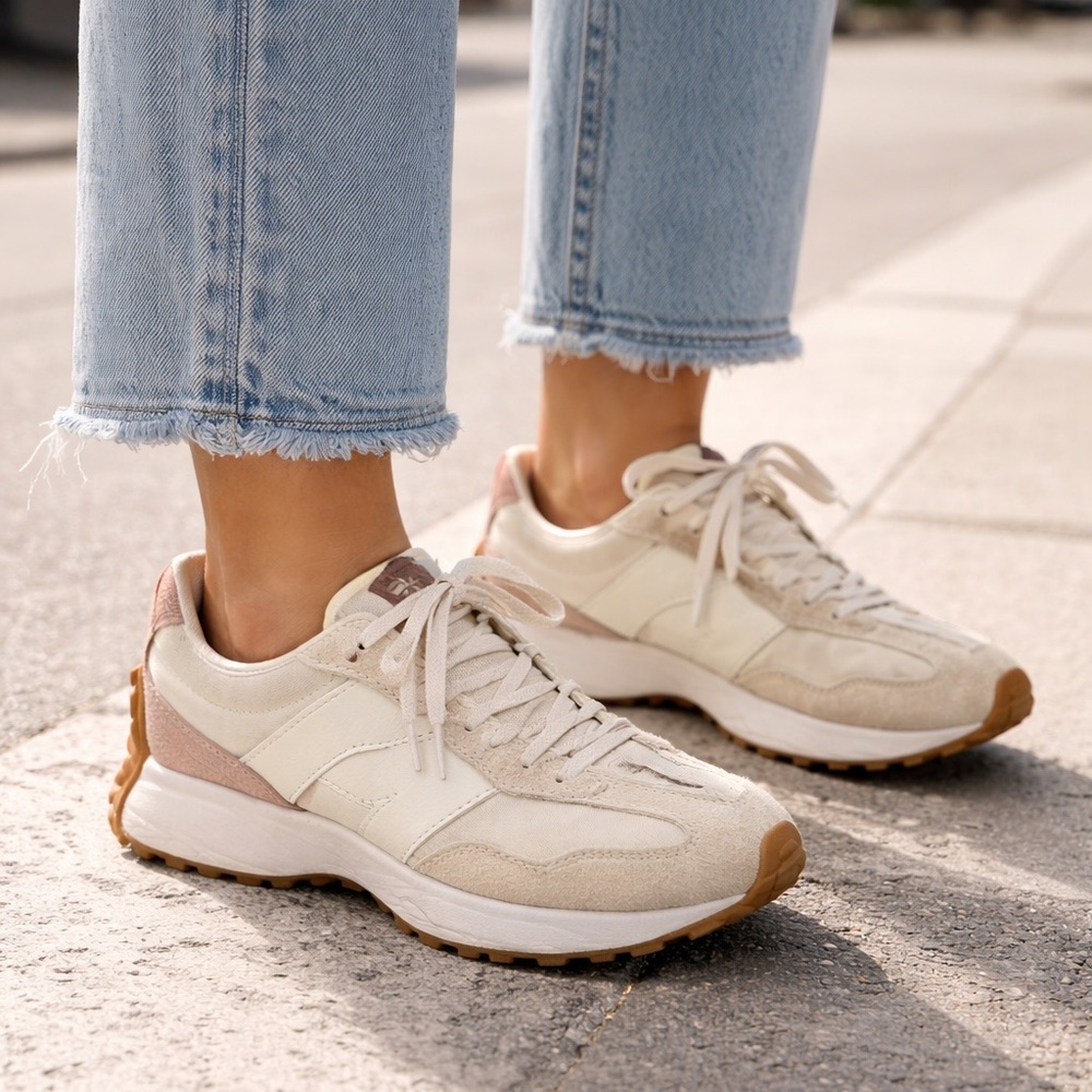 New Balance Women's Cream and Pink Athletic Sneakers